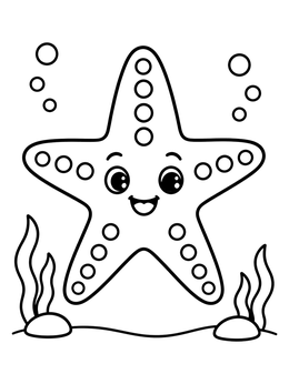 Free printable Cute Starfish With Bubbles coloring page