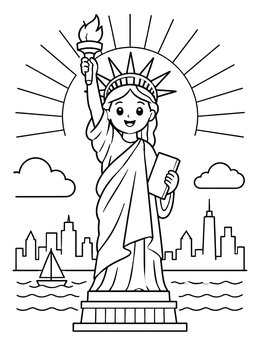 Free printable Cute Statue Of Liberty With Sunbeams coloring page
