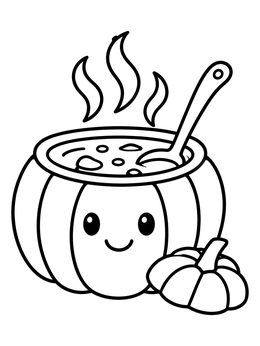Free printable Cute Steaming Pumpkin Soup Bowl coloring page