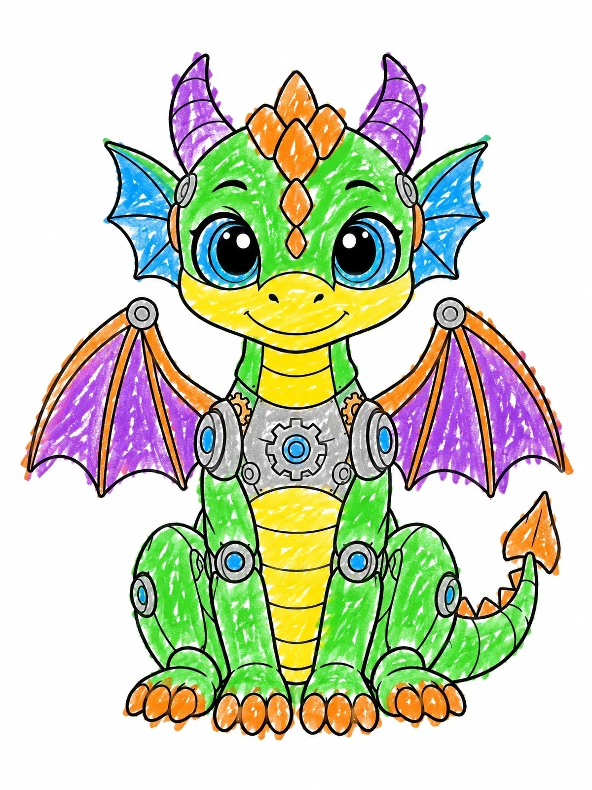 Colored example of the Cute Steampunk Baby Dragon coloring page