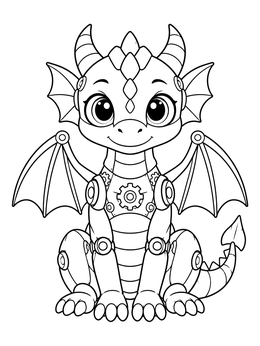 Free printable Cute Steampunk Baby Dragon coloring page