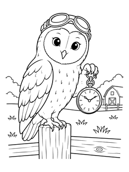 Free printable Cute Barn Owl With Aviator Goggles coloring page