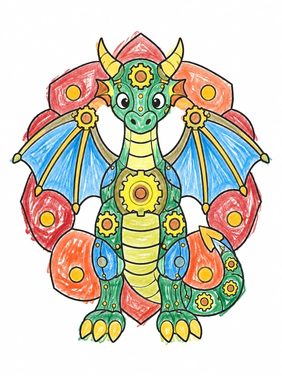 Colored example of the Cute Steampunk Dragon With Gears coloring page