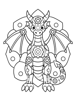Free printable Cute Steampunk Dragon With Gears coloring page