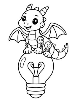 Free printable Cute Steampunk Dragon On Lightbulb coloring page