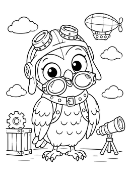 Free printable Cute Steampunk Owl Aviator coloring page