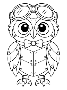 Free printable Cute Steampunk Owl With Goggles coloring page