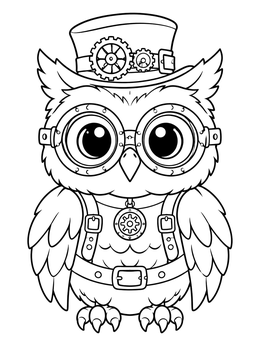 Free printable Cute Steampunk Owlet With Goggles coloring page
