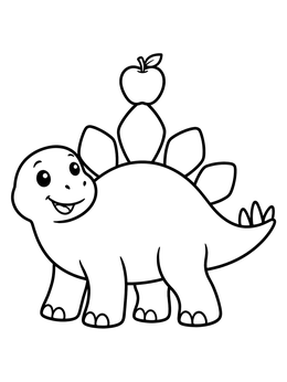 Free printable Cute Stegosaurus Balancing An Apple coloring page