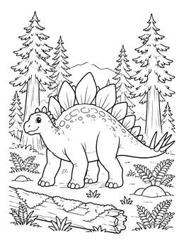 Free printable Cute Stegosaurus In Conifer Forest coloring page