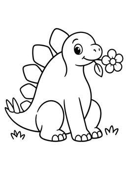 Free printable Cute Stegosaurus With A Flower coloring page