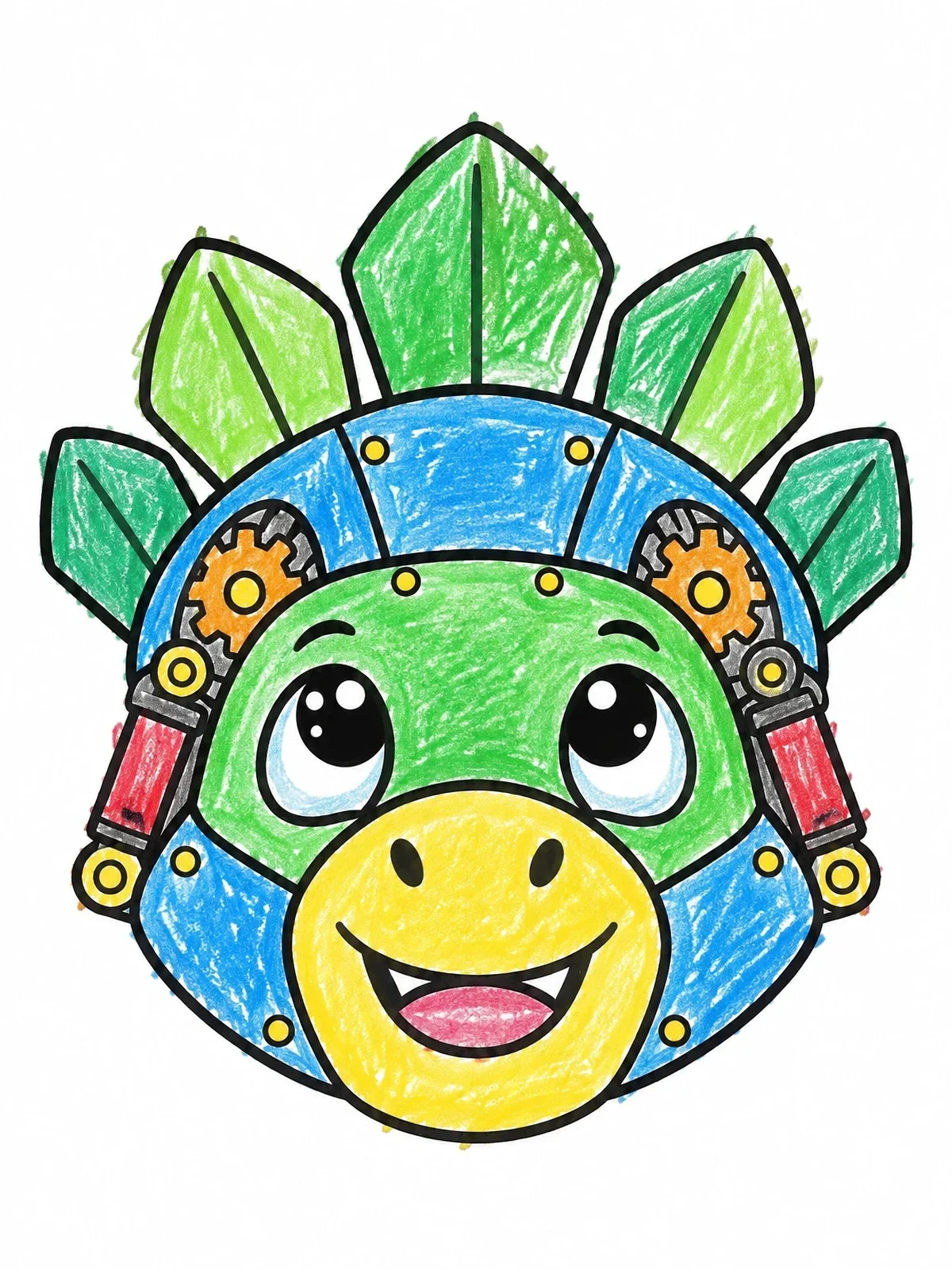 Colored example of the Cute Stegosaurus Robot Head coloring page
