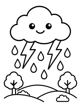 Free printable Cute Storm Cloud Over Hills coloring page