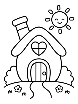 Free printable Cute Storybook Playhouse With Smiling Sun coloring page