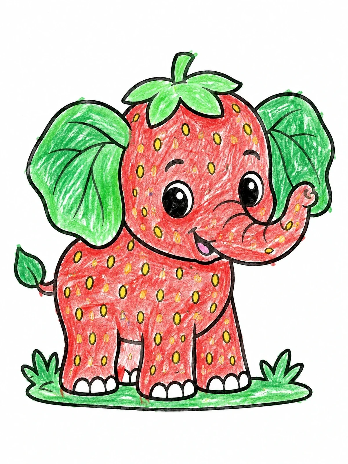 Colored example of the Cute Strawberry Baby Elephant coloring page