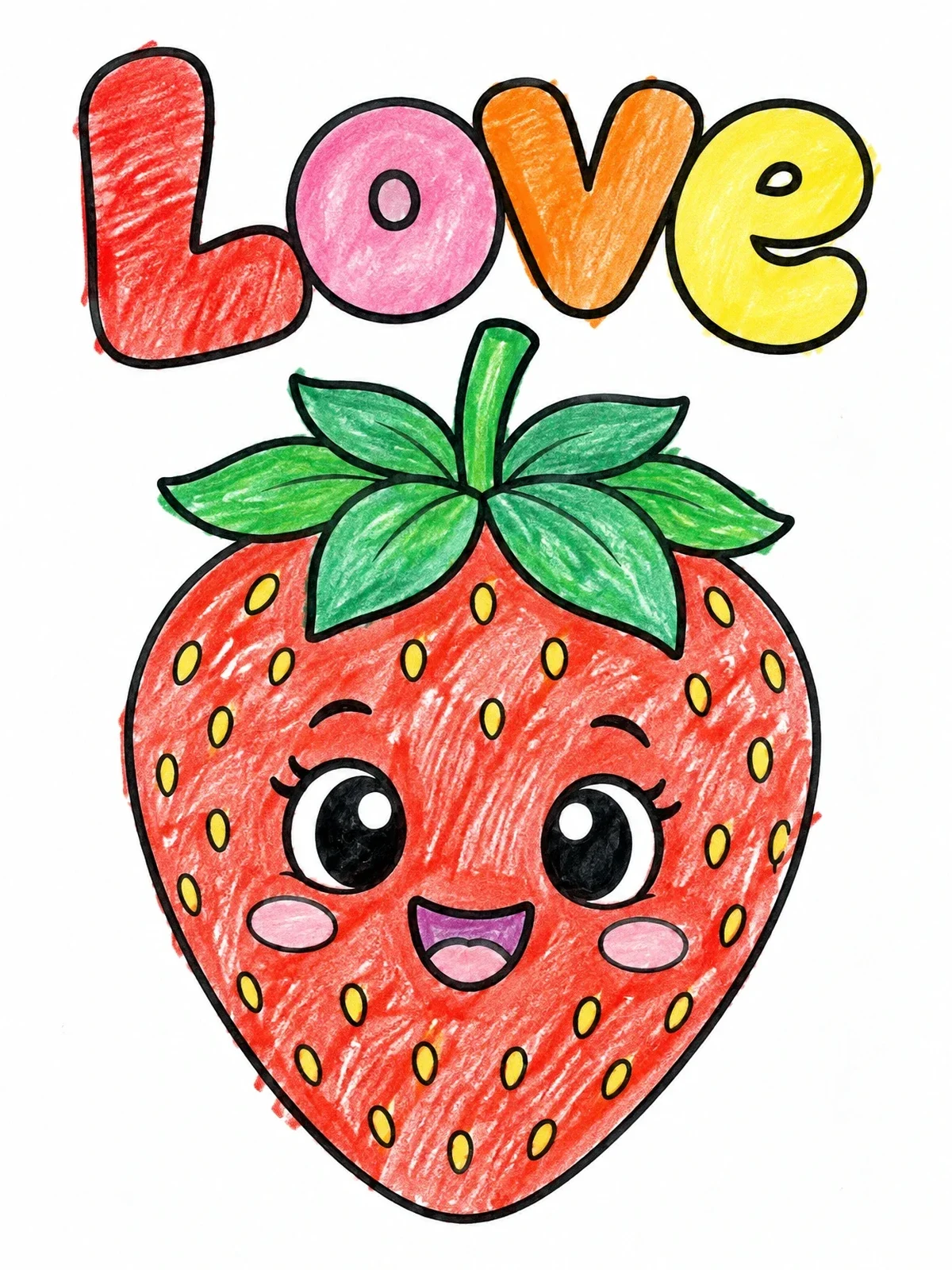 Colored example of the Cute Strawberry Fruit Of Love coloring page