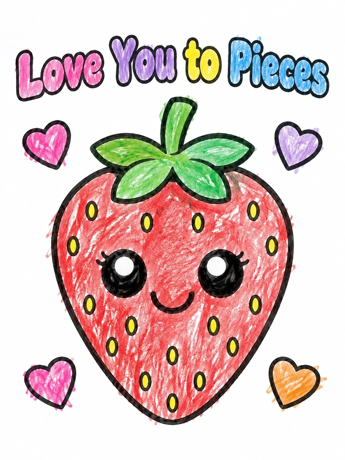 Colored example of the Cute Strawberry Love You To Pieces coloring page