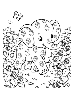 Free printable Cute Strawberry Patterned Baby Elephant coloring page