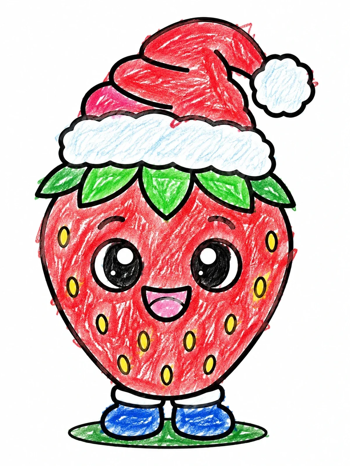 Colored example of the Cute Strawberry In Santa Hat coloring page