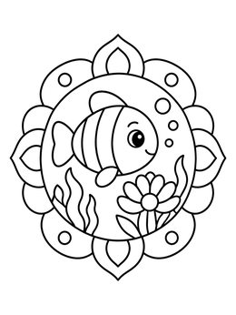 Free printable Cute Striped Fish In Mandala Frame coloring page