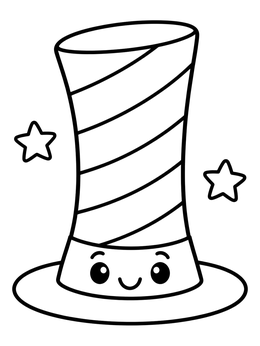 A smiling striped hat coloring page with cute cartoon stars.
