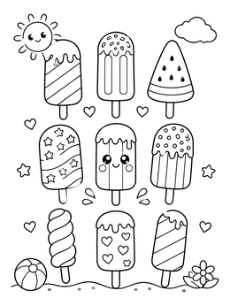 Free printable Cute Summer Popsicles Collection coloring page