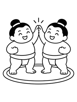 Free printable Cheerful Sumo Wrestlers High Five coloring page