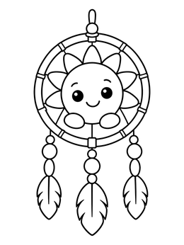 Free printable Cute Sun Inside Dream Catcher coloring page