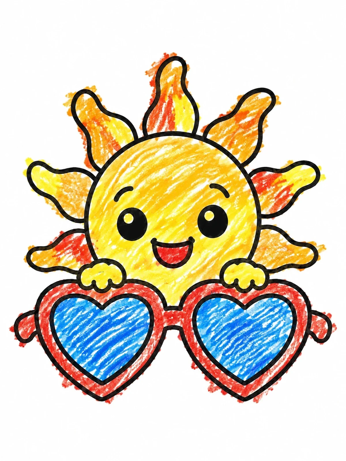 Colored example of the Cute Sun With Heart Sunglasses coloring page