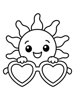 Free printable Cute Sun With Heart Sunglasses coloring page