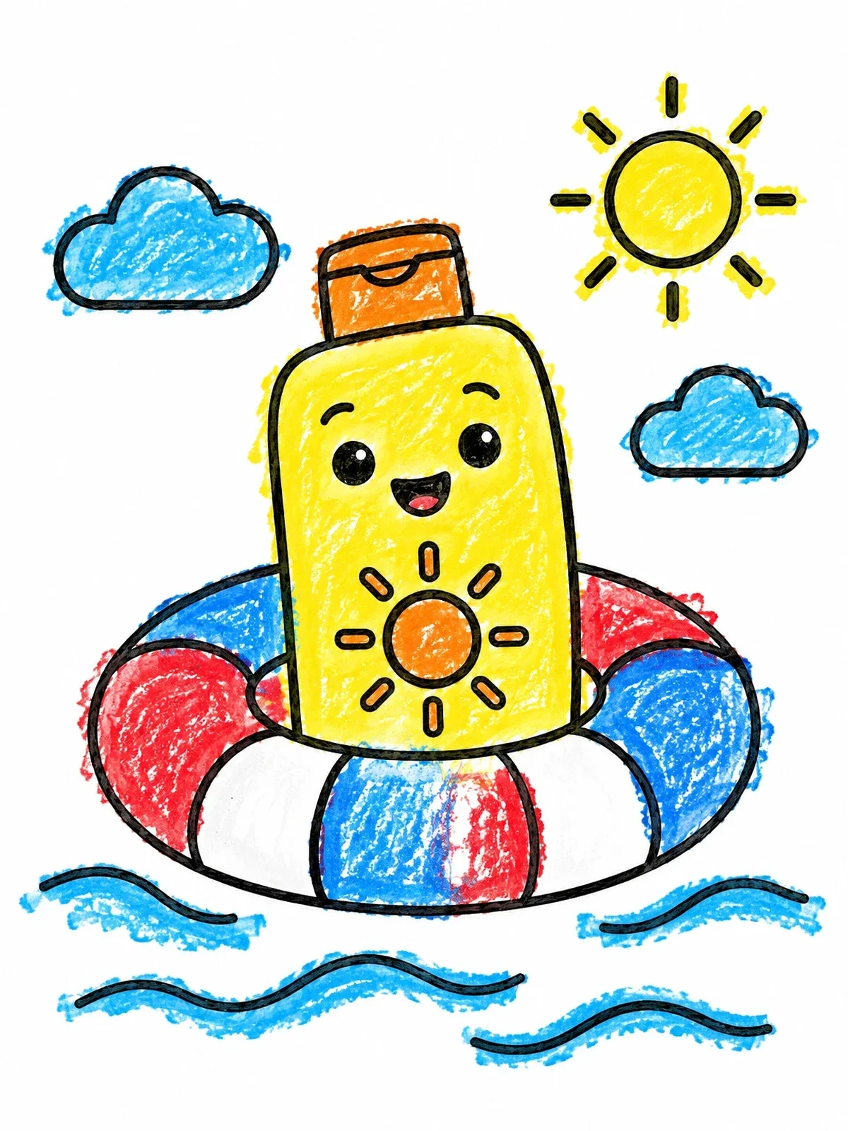 Colored example of the Sunscreen Bottle In Swim Ring coloring page
