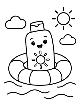 Free printable Sunscreen Bottle In Swim Ring coloring page