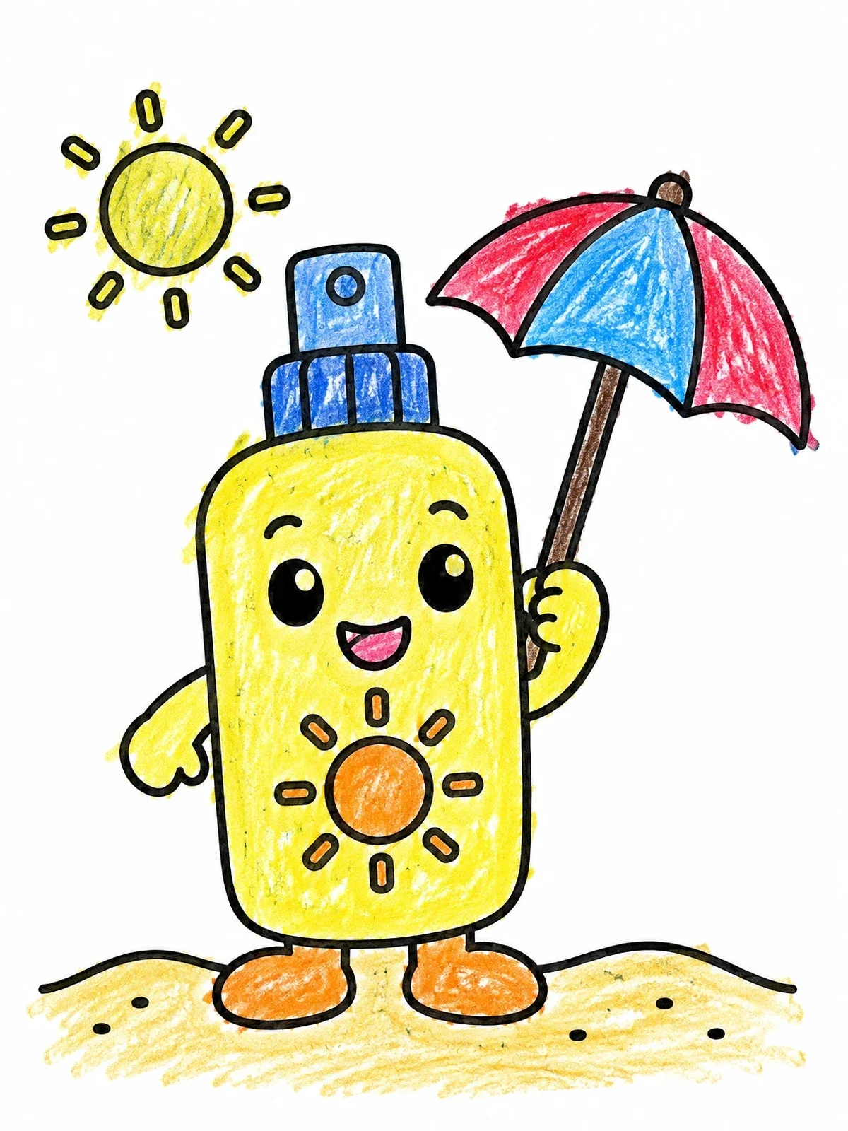 Colored example of the Cute Sunscreen Bottle With Umbrella coloring page