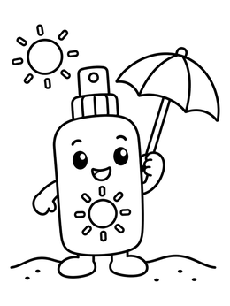 Free printable Cute Sunscreen Bottle With Umbrella coloring page