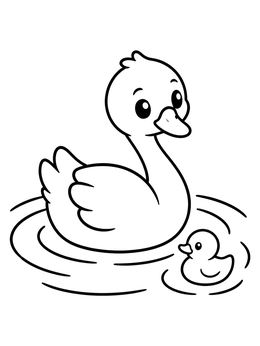 Free printable Cute Swan With Rubber Duck coloring page