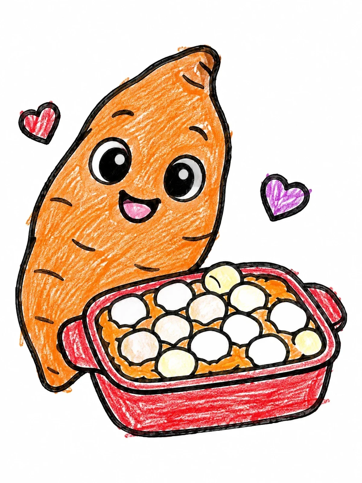 Colored example of the Cute Sweet Potato With Marshmallow Casserole coloring page