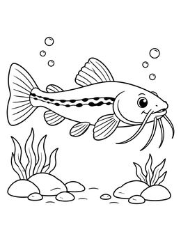 Free printable Cute Swimming Catfish Underwater coloring page