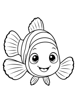 Free printable Cute Swimming Clownfish Front View coloring page