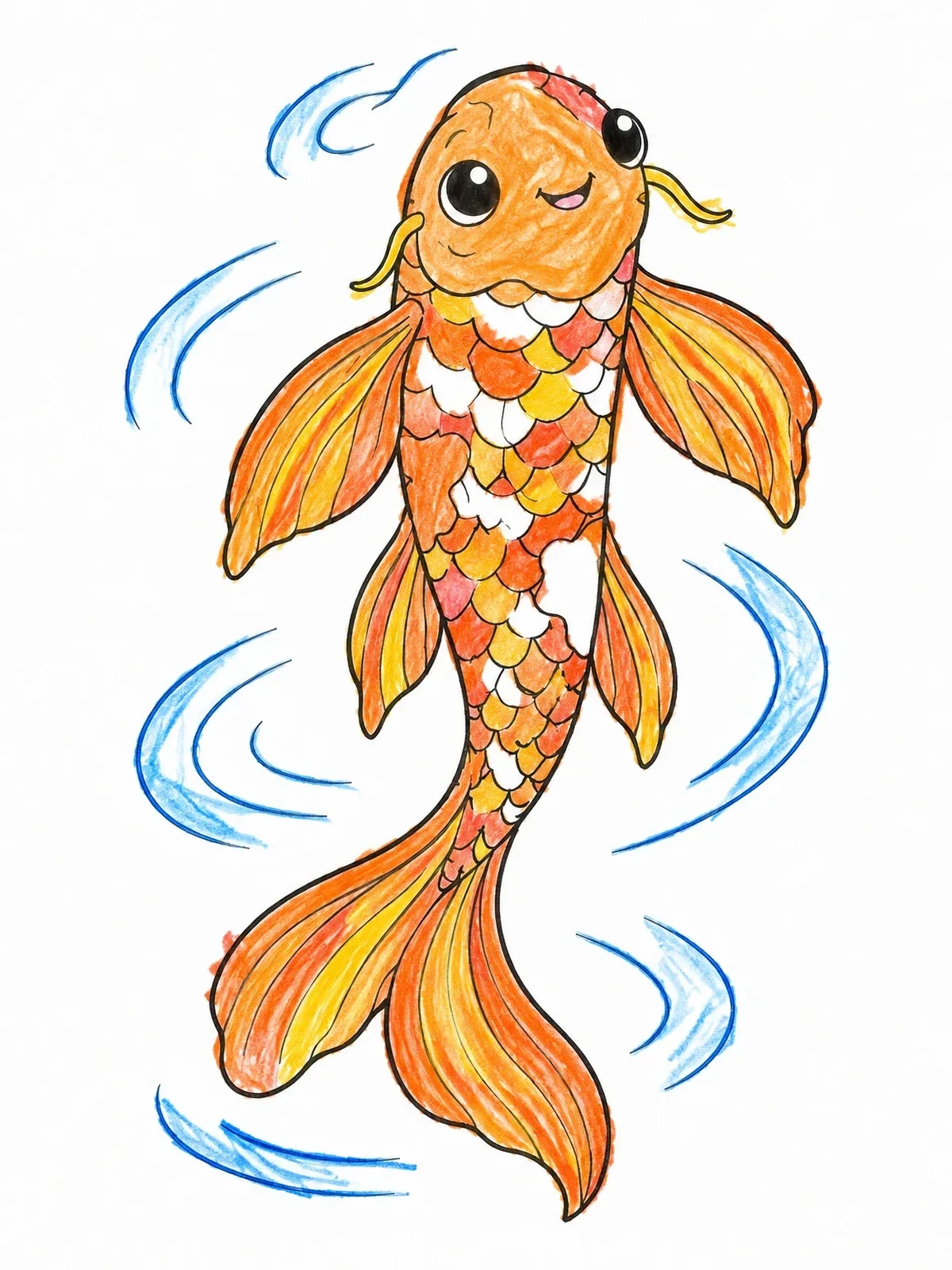 Colored example of the Cute Swimming Koi Fish coloring page