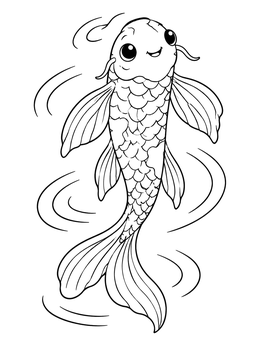Free printable Cute Swimming Koi Fish coloring page