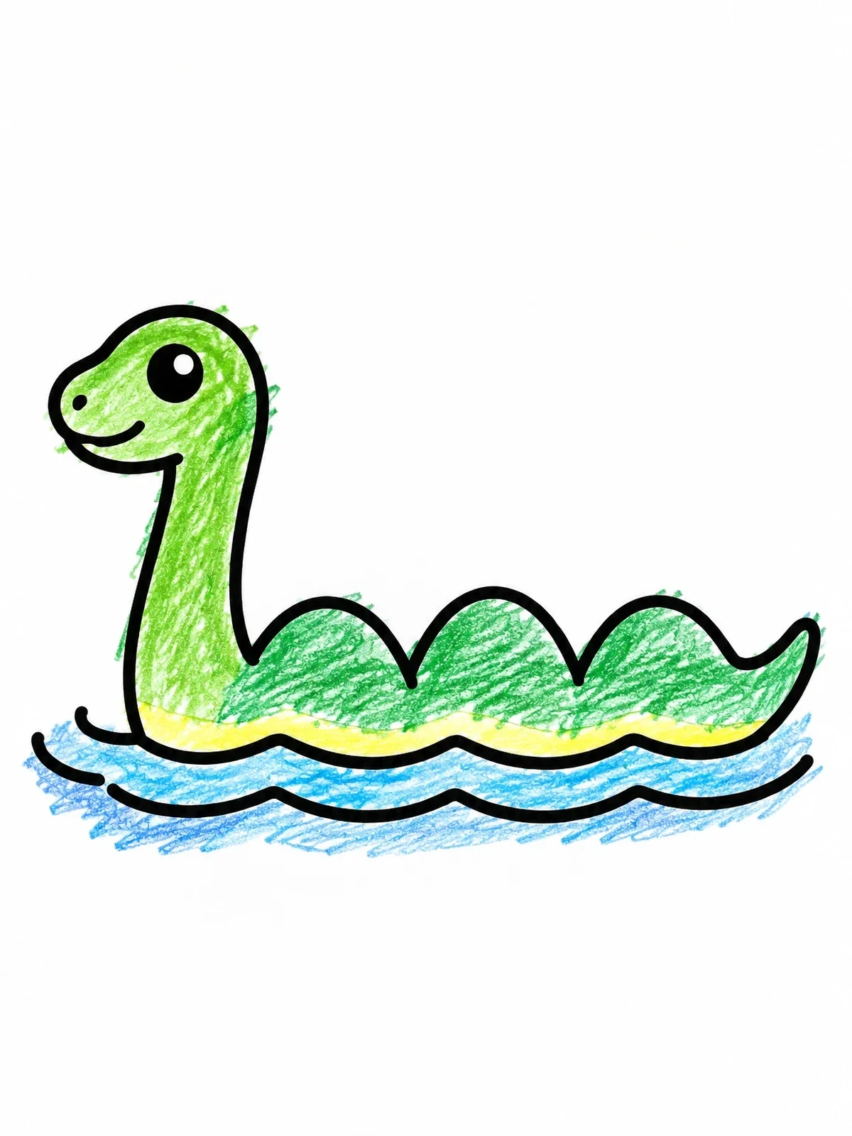 Colored example of the Cute Swimming Loch Ness Monster coloring page