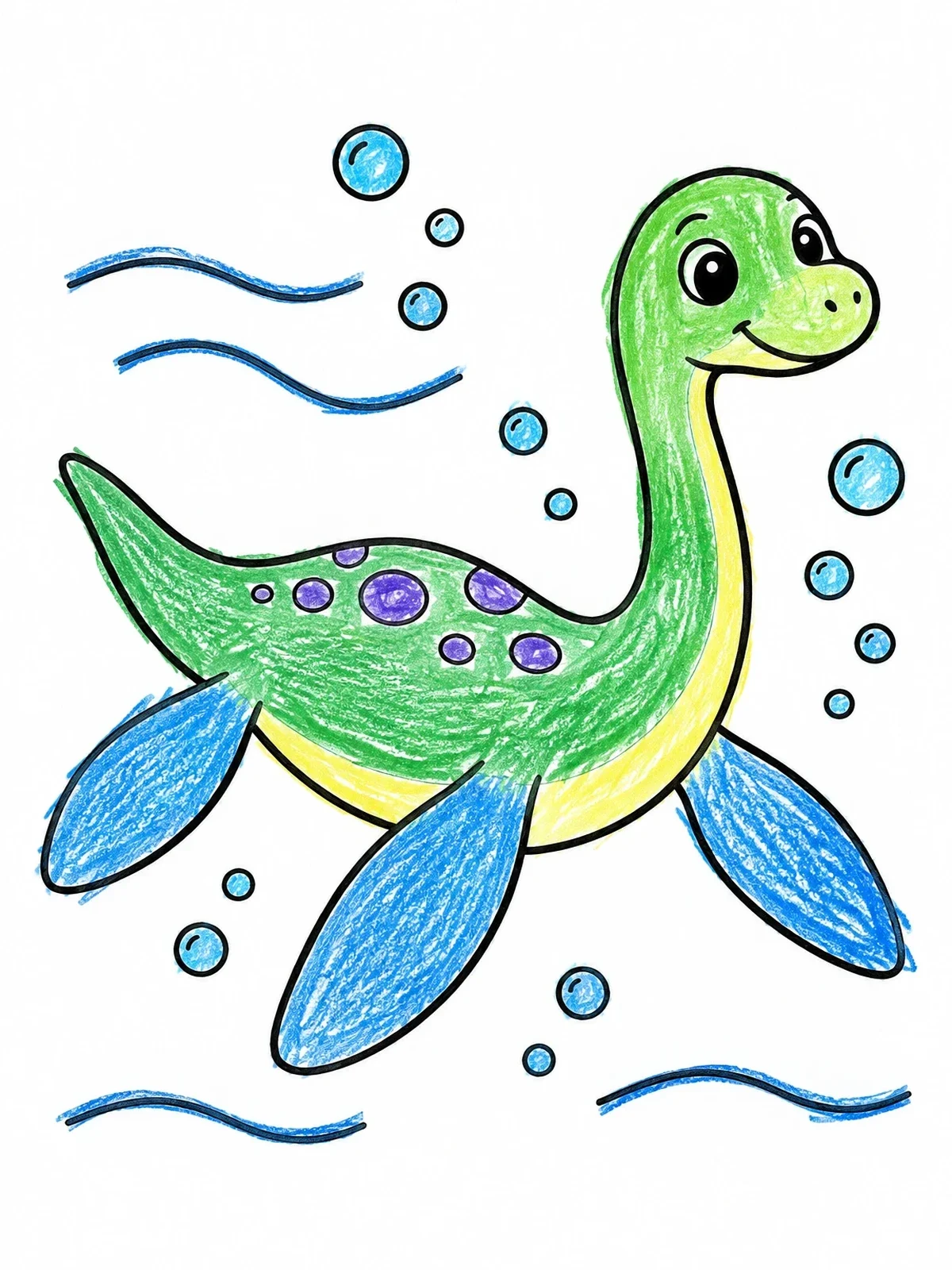Colored example of the Cute Swimming Loch Ness Monster coloring page