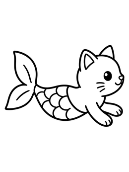 Free printable Cute Swimming Mermaid Cat coloring page