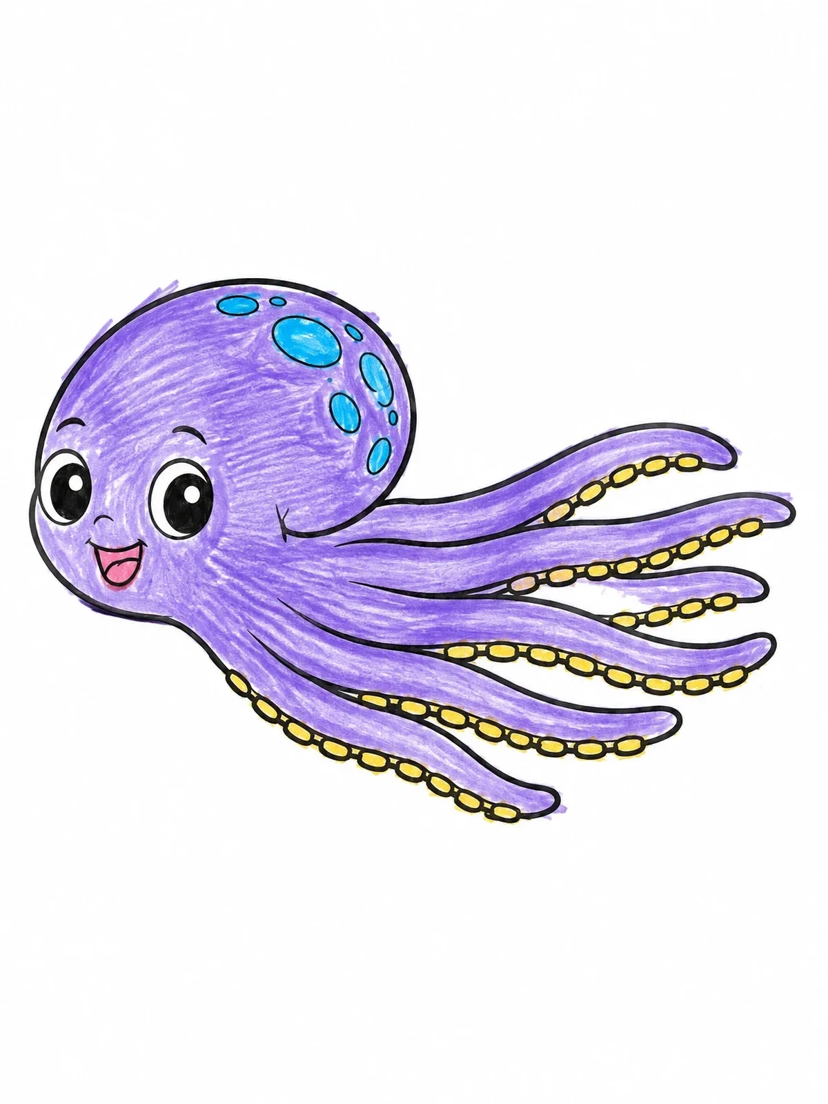 Colored example of the Cute Swimming Octopus coloring page