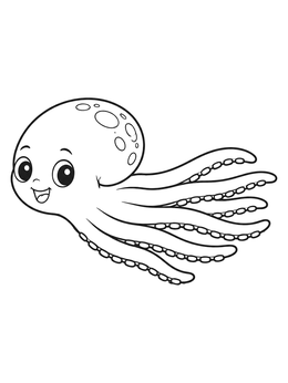 A friendly octopus coloring page with tentacles trailing behind as it swims.