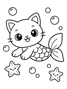 Free printable Cute Swimming Purrmaid With Starfish coloring page