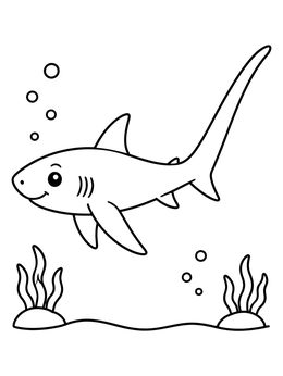 Free printable Cute Swimming Thresher Shark coloring page