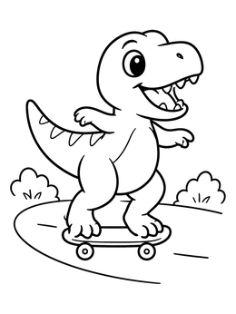 Free printable Cute T Rex On A Skateboard coloring page
