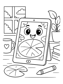 Free printable Cute Tablet With Lily Pad Screen coloring page