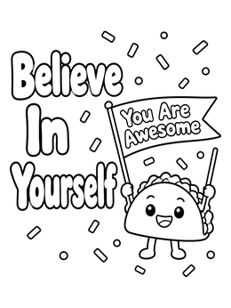 Free printable Cute Taco With Motivational Flag coloring page